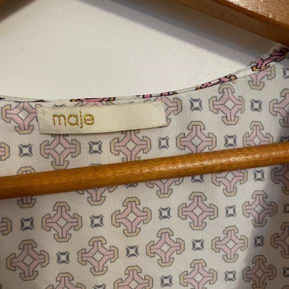 Maje Cosange Guipure Lace-Trimmed Printed Linen Blouse - Picture 15 of 16